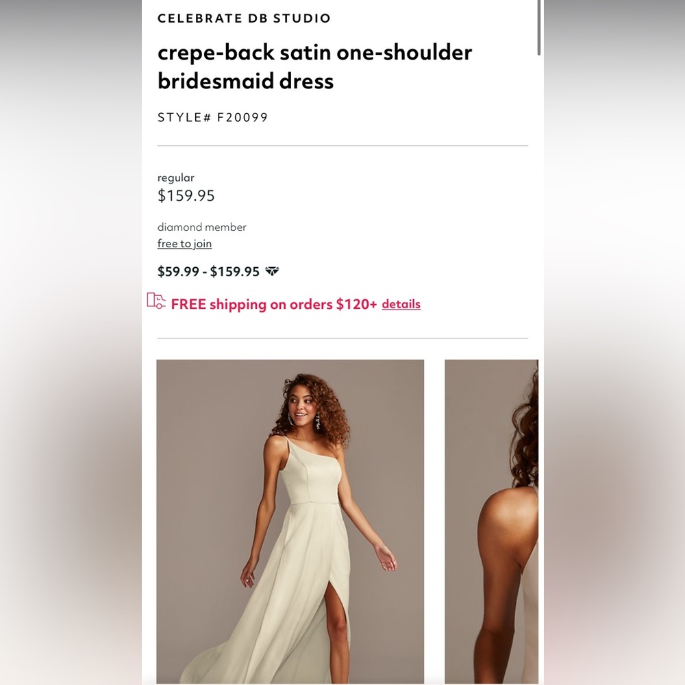 David’s Bridal Celebrate Crepe back satin one shoulder bridesmaid dressCHAMPAGNE